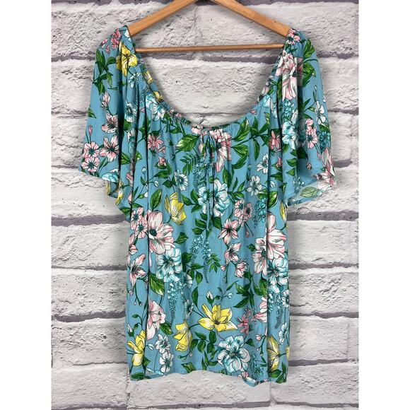 TORRID Women's 3X (3) Blue Floral Boho Rayon Slub Flutter Short Sleeve Blouse - Picture 12 of 12